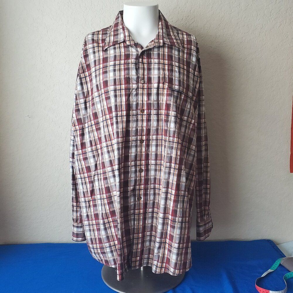 Blaser Jagdwaffen Georg Poplin Shirt Men's 3XL Maroon Brown Plaid Button Down